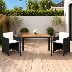 Garden Dining Set 3 Piece Outdoor Furniture Poly Rattan Table Chairs Cushions