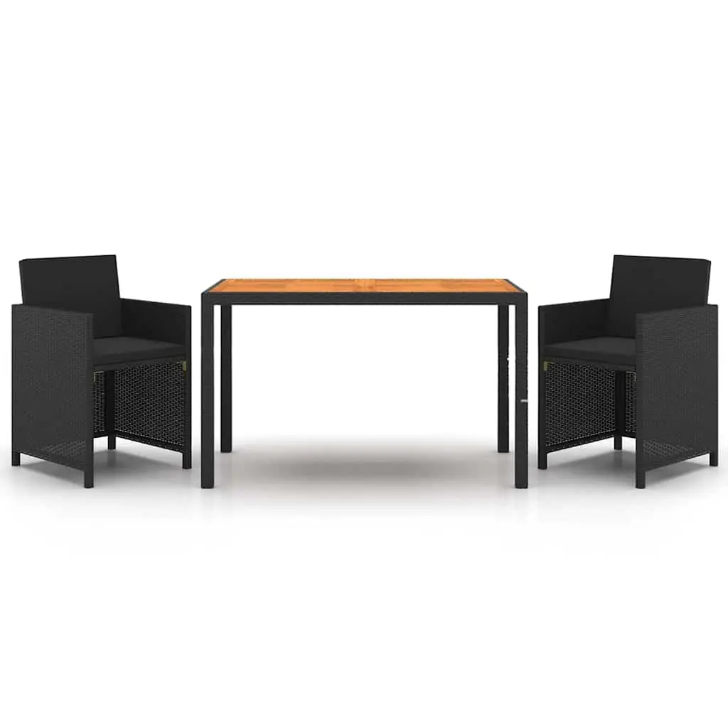 Outdoor Furniture Set 3 Piece PE Rattan Dining Chairs Table with Acacia Wood Top and Cushions