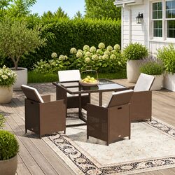 Garden Dining Set 5 Piece Outdoor Patio Furniture PE Rattan Brown with Cushions