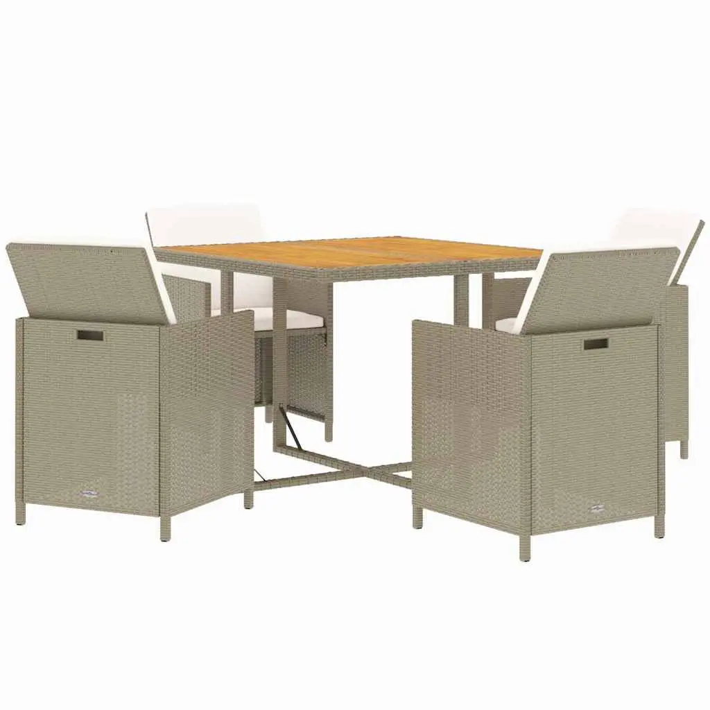 Outdoor Furniture Dining Set 5 Piece Beige PE Rattan Weather Resistant with Cushions
