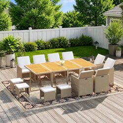 Beige Outdoor Dining Set with Cushions - 13 Pieces