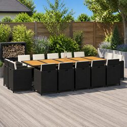 Garden Dining Set 15 Piece Outdoor Furniture with Cushions PE Rattan Black Patio