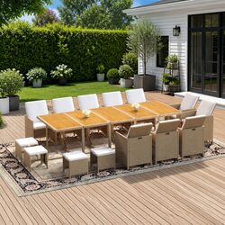 Garden Dining Set 15 Piece Outdoor Patio Furniture with Cushions Beige Rattan