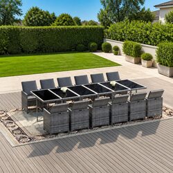 Poly Rattan Garden Dining Set 13 Pieces Outdoor Furniture Grey with Cushions