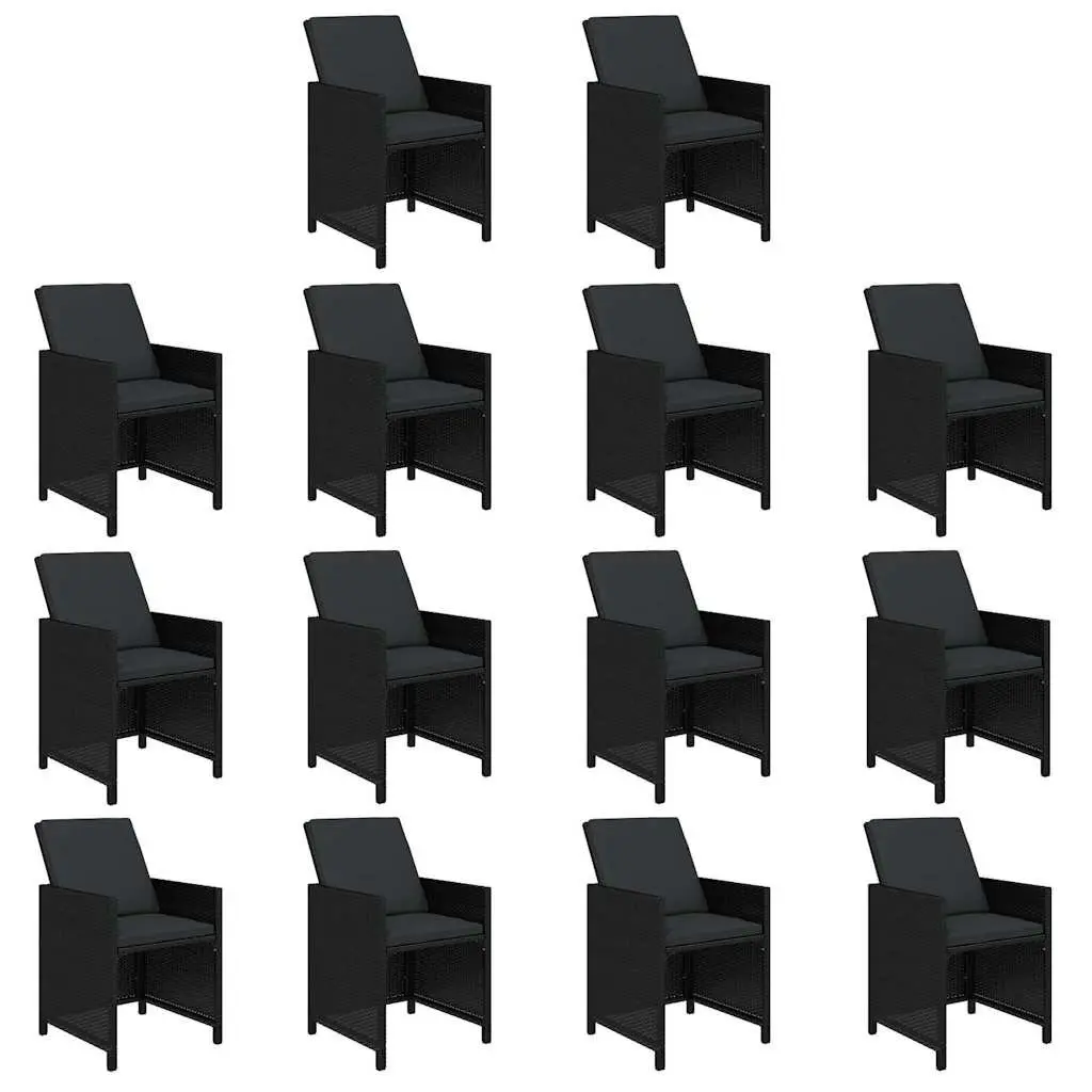 Garden Dining Set 19 Piece Outdoor Furniture Poly Rattan Black with Cushions