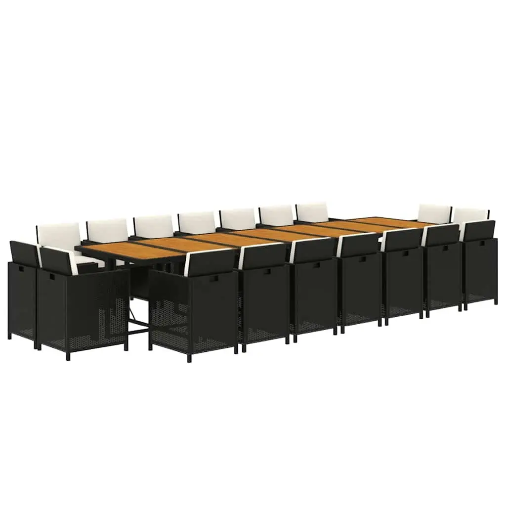 Garden Dining Set 19 Piece Outdoor Furniture Black Poly Rattan Weather Resistant Steel Frame Thick Cushions
