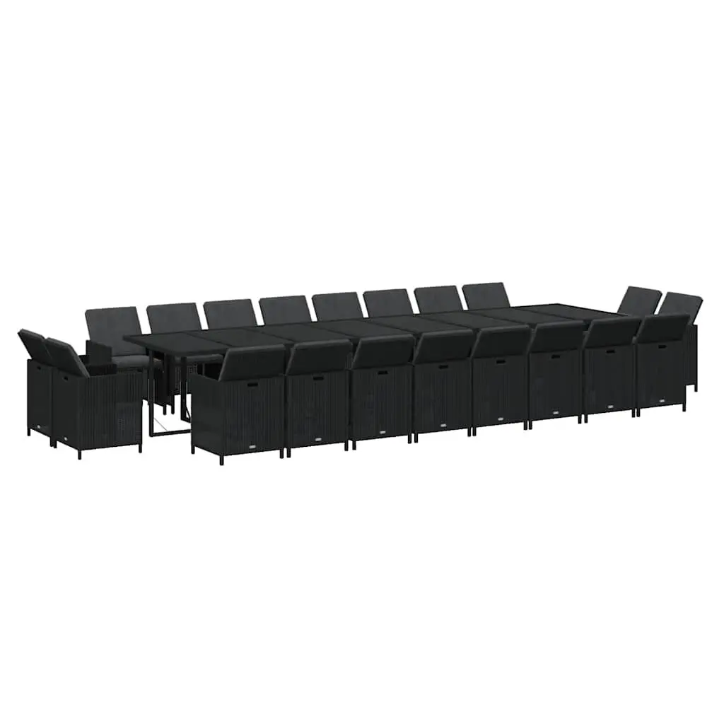 Outdoor Dining Set 21 Piece Black Poly Rattan Weather Resistant Steel Frame