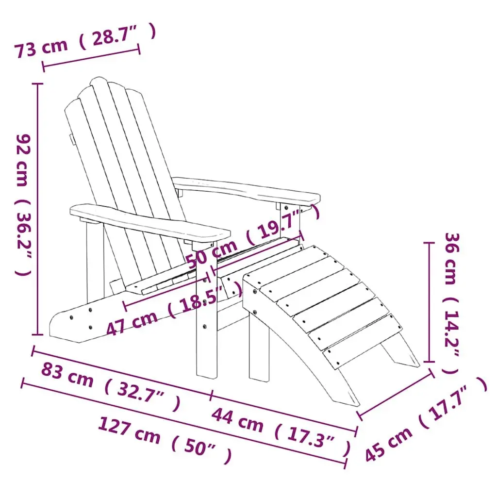 Adirondack Chair with Detachable Footstool and Side Table Brown Weather-resistant HDPE Construction