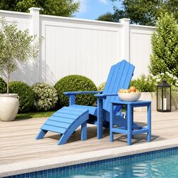 Outdoor Adirondack Chair with Footstool and Side Table Garden Patio Seating Blue