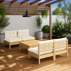 5-Piece Outdoor Lounge Set with Cream Cushions
