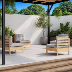 Garden Lounge Set 4 Piece Outdoor Patio Furniture Grey Cushions Pinewood