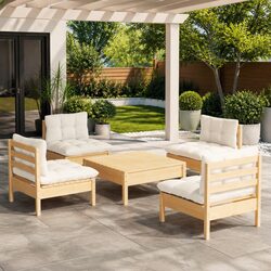 Garden Lounge Set 5 Piece Outdoor Furniture Patio Seating with Cream Cushions