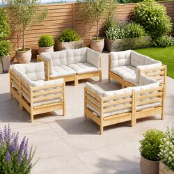 Garden Lounge Set 8 Piece Outdoor Patio Furniture Pinewood Cream Cushions
