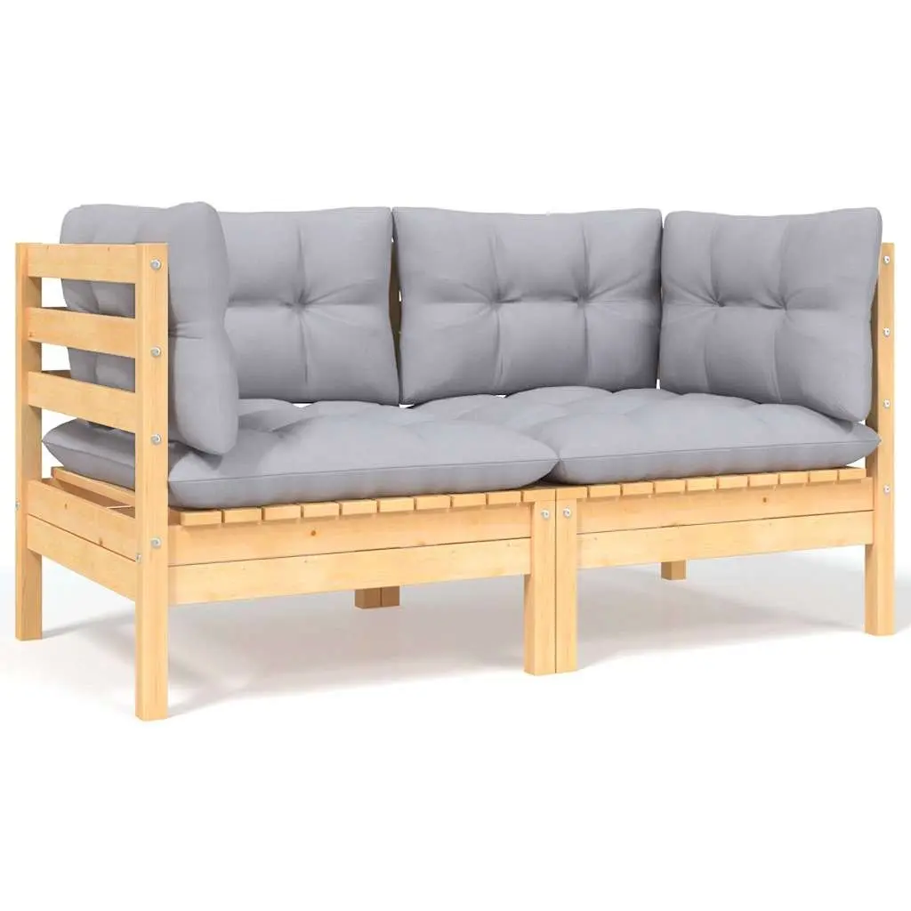 Garden Lounge Set 9 Piece Modular Outdoor Patio Furniture Solid Pinewood Grey Cushions