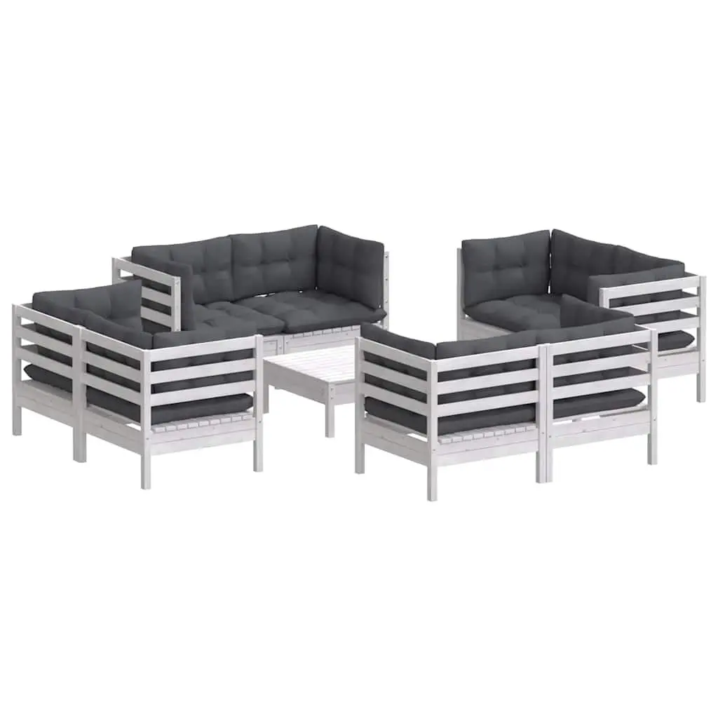 Garden Lounge Set 9 Piece Modular Outdoor Seating Solid Pinewood White