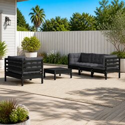 Garden Lounge Set 6 Piece Outdoor Patio Furniture with Cushions Pinewood