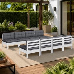 Garden Lounge Set 9 Piece Outdoor Patio Furniture with Cushions Pinewood White