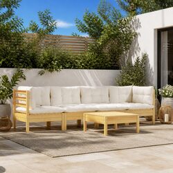Garden Lounge Set 5 Piece Outdoor Patio Furniture Cream Cushions Pinewood
