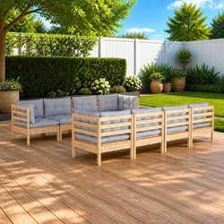 Outdoor Patio Lounge Set 9 Pieces with Comfortable Cushions