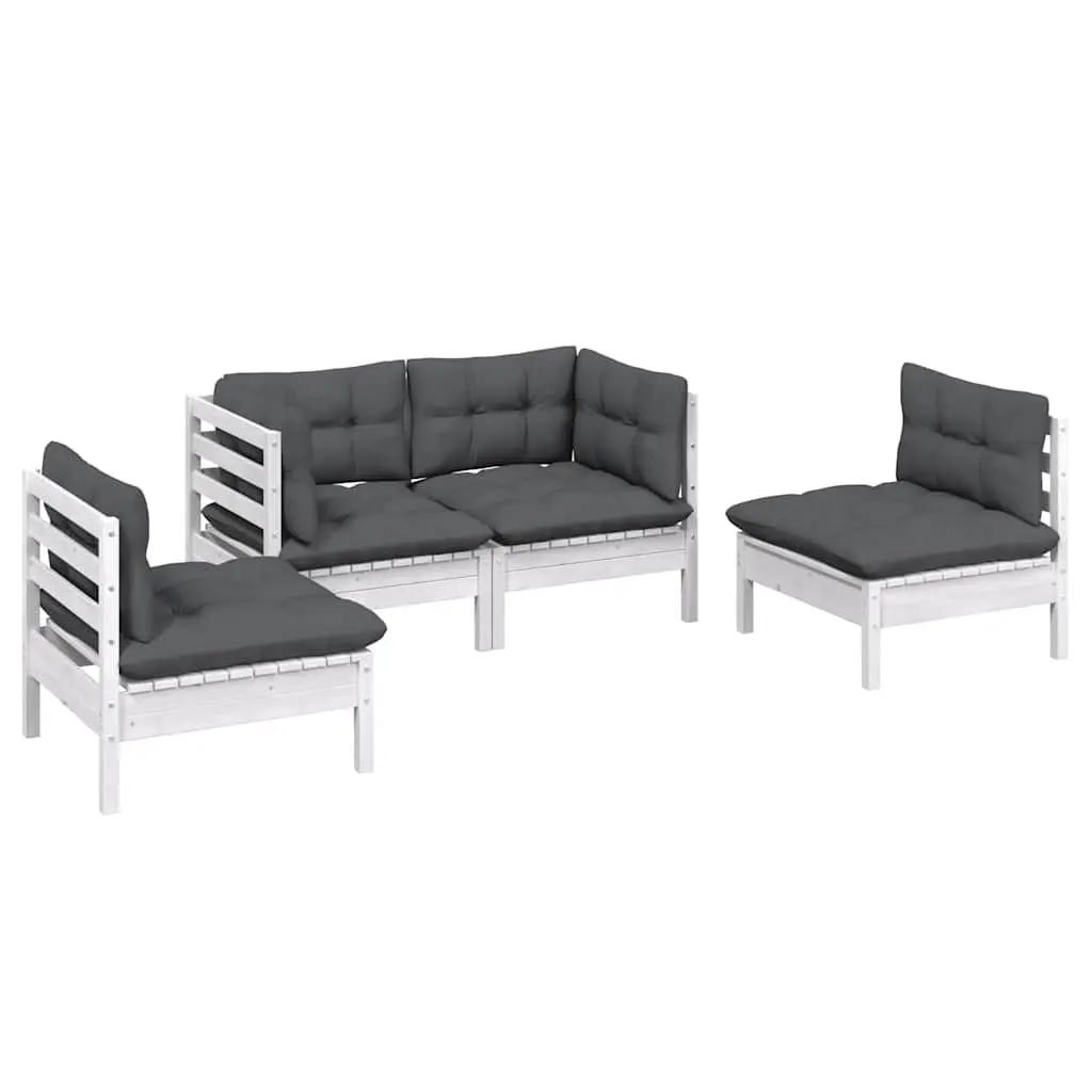 4 Piece Garden Lounge Set with Cushions Solid Pinewood Patio Furniture White