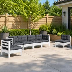 Outdoor 6 Piece White Lounge Set with Cushions
