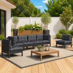 Garden Lounge Set 6 Piece Outdoor Furniture Patio Seating with Cushions Black