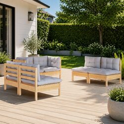 Stylish 6 Piece Garden Lounge Set with Grey Cushions