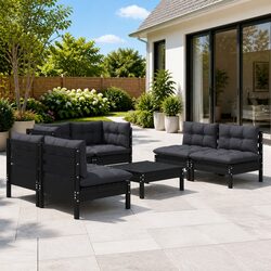 Garden Lounge Set 7 Piece Outdoor Furniture Patio Sofa with Cushions Black