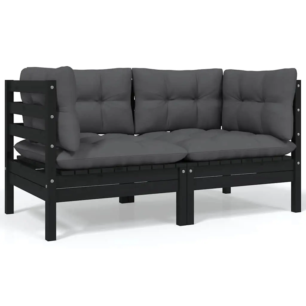 Garden Lounge Set 7 Piece Outdoor Furniture Patio Sofa with Cushions Black Solid Pinewood