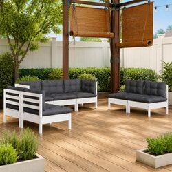 Garden Lounge Set 7 Piece Outdoor Furniture White Pinewood Patio Modular
