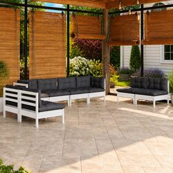Garden Lounge Set 8 Piece Outdoor Patio Furniture with Cushions Modular White