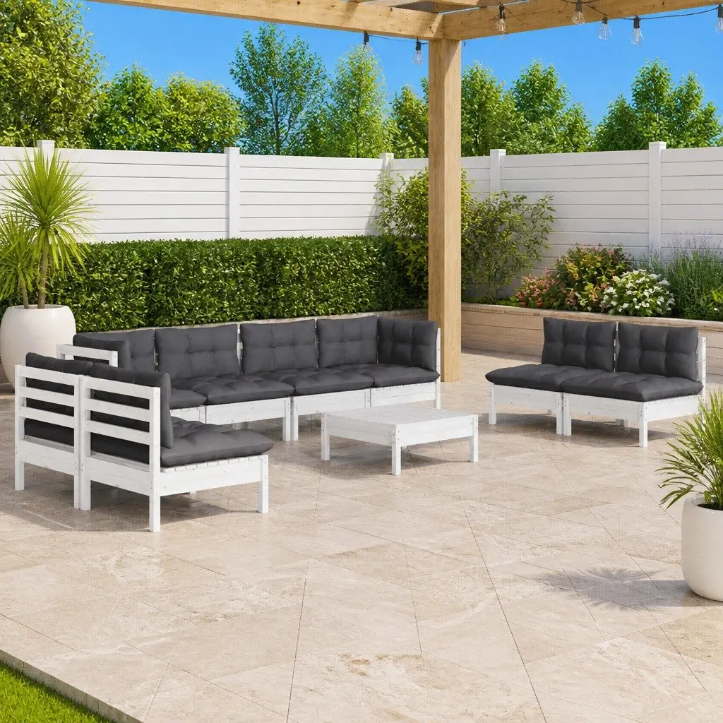 9 Piece Garden Lounge Set Outdoor Patio Furniture Solid Pinewood with Cushions White