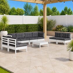 Garden Lounge Set 9 Piece Outdoor Patio Furniture with Cushions Pinewood White