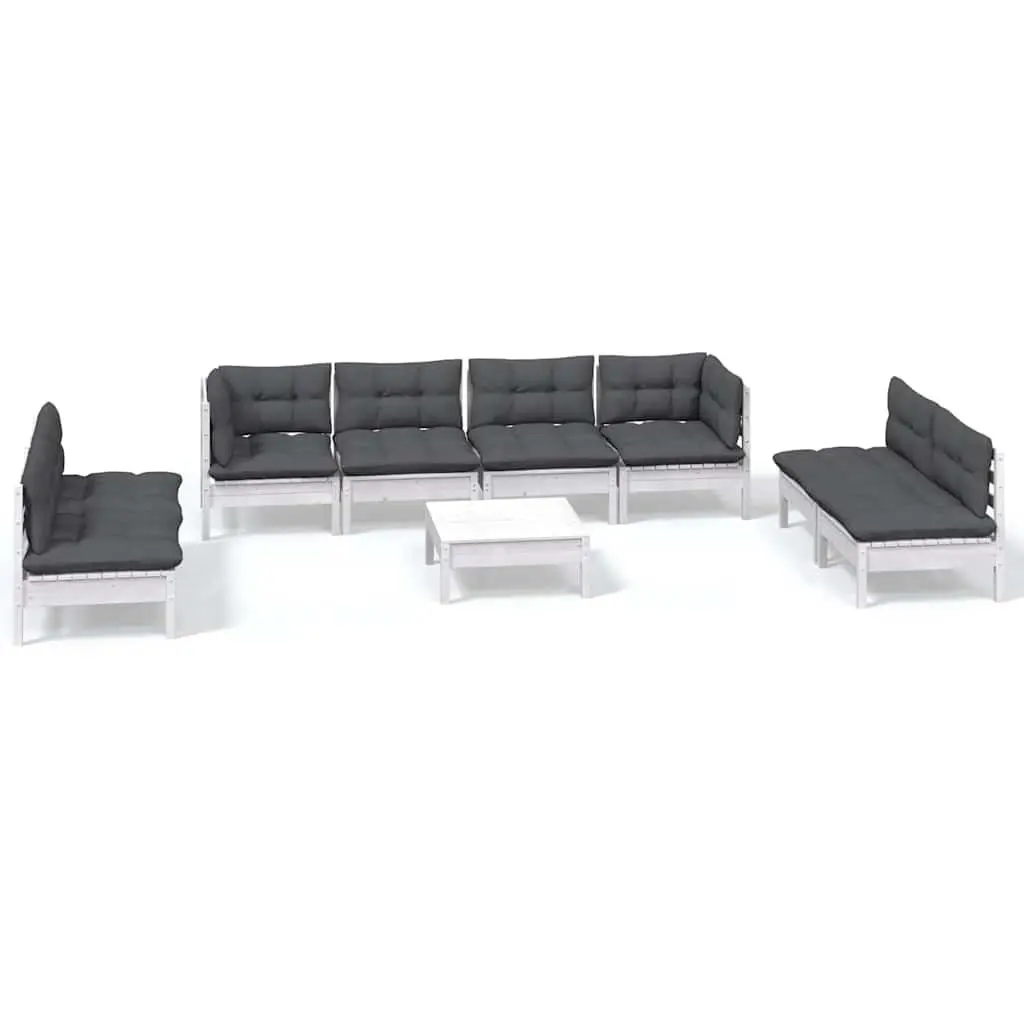 9 Piece Garden Lounge Set Outdoor Patio Furniture Solid Pinewood with Cushions White