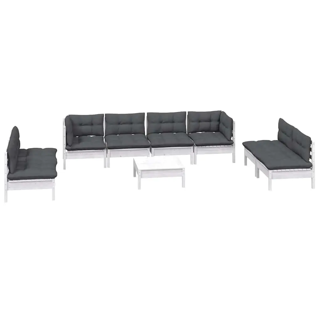 9 Piece Garden Lounge Set Outdoor Patio Furniture Solid Pinewood with Cushions White