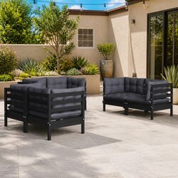 Garden Lounge Set 6 Piece Outdoor Patio Furniture with Cushions Pinewood Black