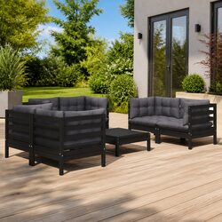 7 Piece Garden Lounge Set with Cushions Solid Pinewood Outdoor Patio Furniture