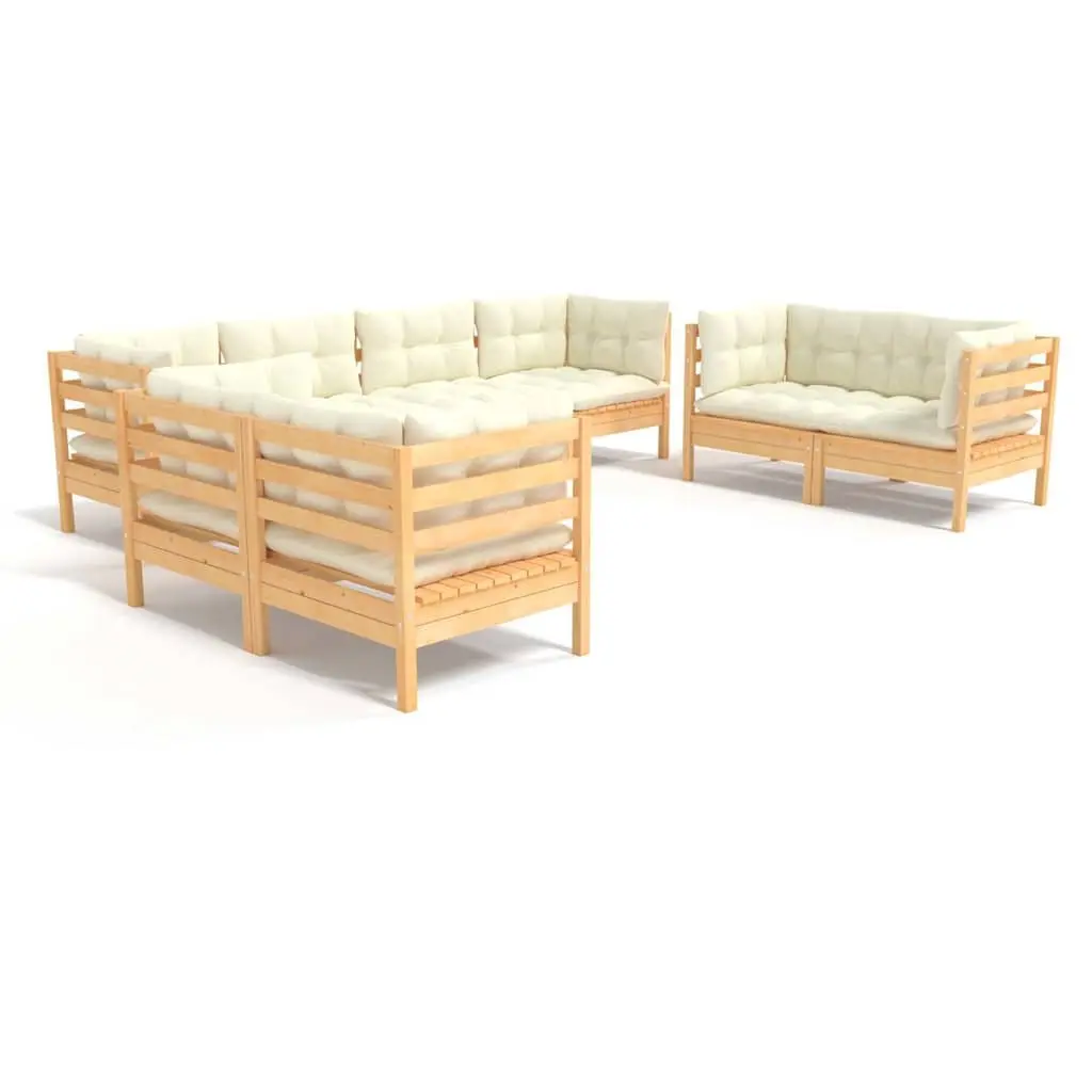 Garden Lounge Set 8 Piece Outdoor Patio Furniture Cream Cushions Solid Wood