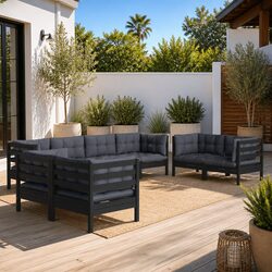 Black Modular Garden Lounge Set - 8 Pieces with Cushions