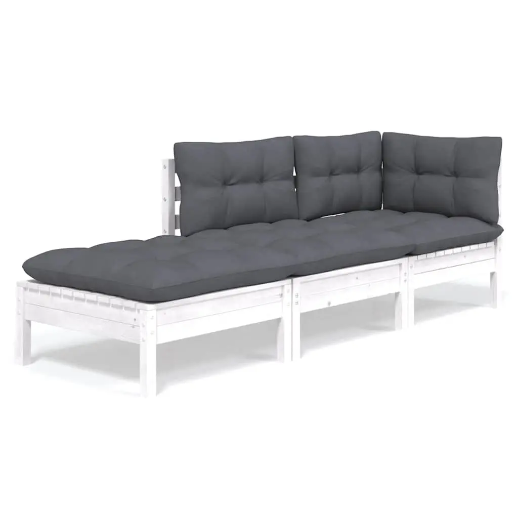 Garden Lounge Set 3 Piece Solid Pinewood Outdoor Furniture with Cushions White
