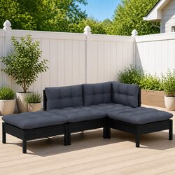 Garden Lounge Set 4 Piece Outdoor Patio Furniture with Cushions Pinewood Black