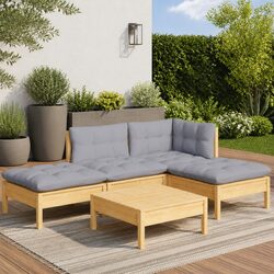 Garden Lounge Set 5 Piece Outdoor Furniture Grey Cushions Pinewood Patio