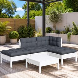 Garden Lounge Set 5 Piece White Pinewood Outdoor Furniture with Cushions Patio
