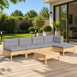 Garden Lounge Set 6 Piece Outdoor Furniture Patio Pinewood with Grey Cushions