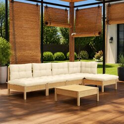 Garden Lounge Set 6 Piece Outdoor Patio Furniture with Cream Cushions Pinewood