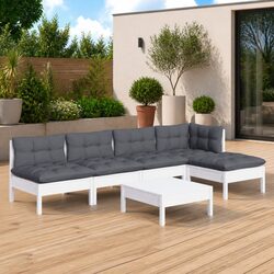 Garden Lounge Set 6 Piece White Pinewood Patio Furniture with Cushions Outdoor