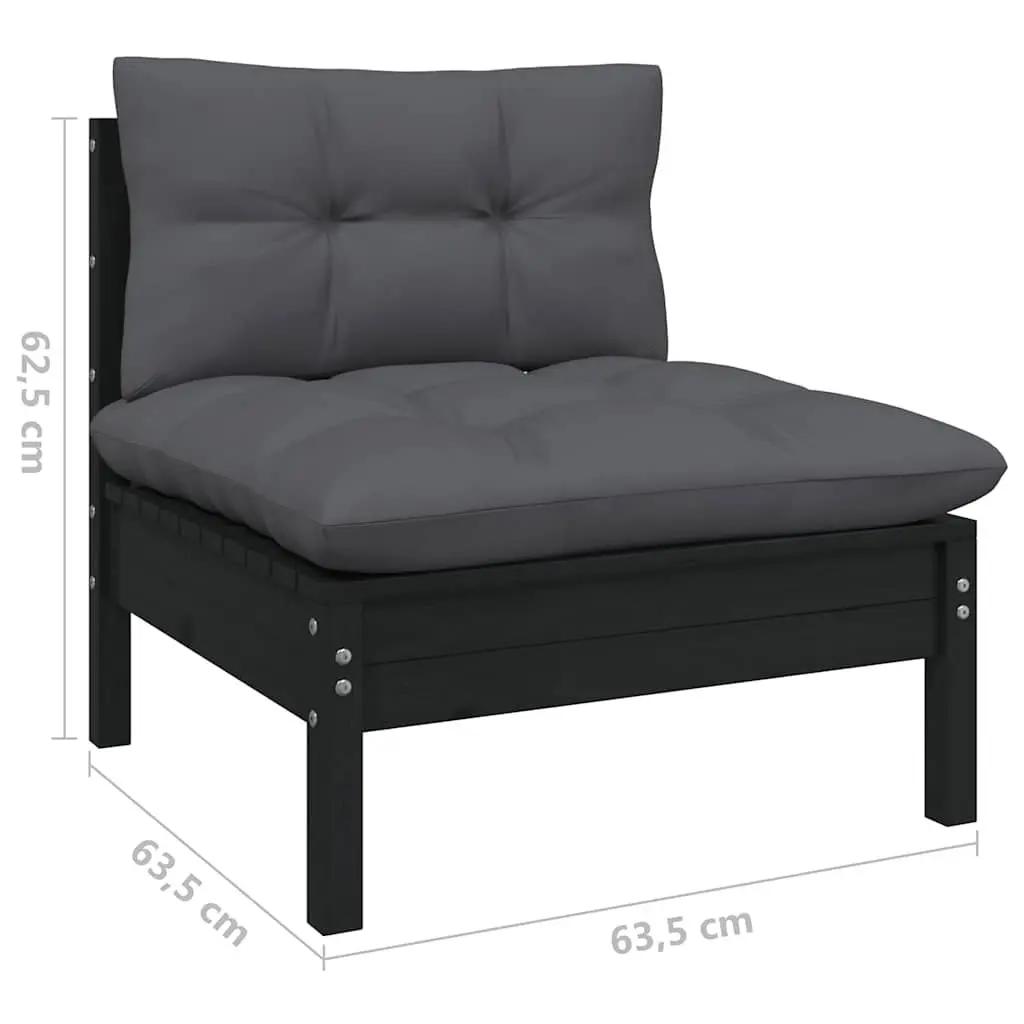 Garden Lounge Set 6 Piece Outdoor Patio Furniture Solid Pinewood with Cushions Black