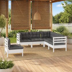 Garden Lounge Set 5 Piece White Pinewood Outdoor Patio Furniture with Cushions