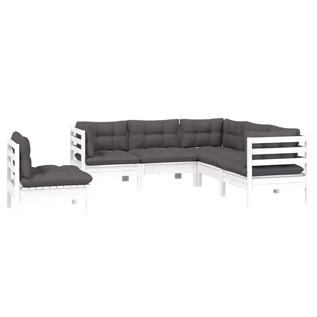 Garden Lounge Set 5 Piece White Pinewood Outdoor Patio Furniture with Cushions