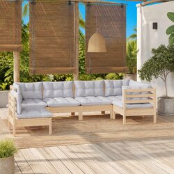 6 Piece Garden Lounge Set with Grey Cushions Pinewood Patio Furniture Outdoor
